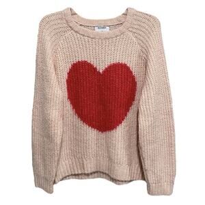 Old Navy Oversized Heart Knit Pullover Sweater Medium Pink Valentines Day Love
